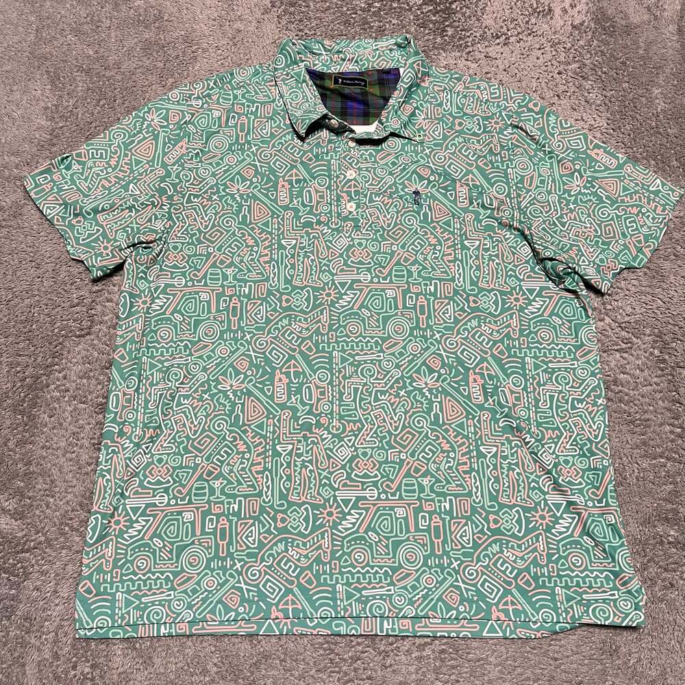 William Murray Polo Shirt Mens XL Green Performance Golf Geometric